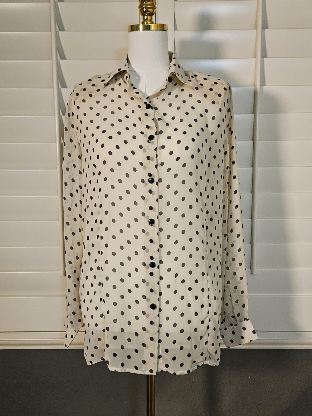 VINTAGE 80's SHEER POLKA DOT CREAM/BLACK
